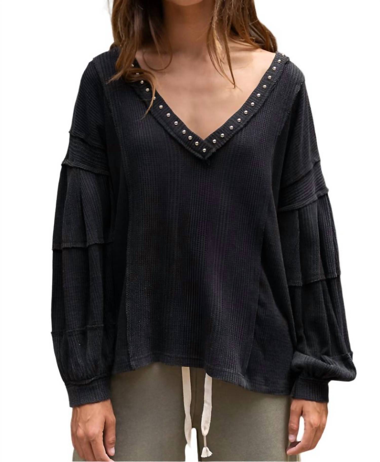 Pol - Stud Balloon Sleeve Top