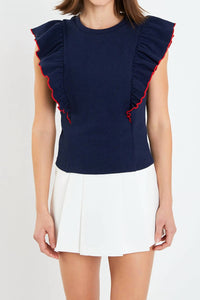 English Factory - Contrast Ruffled Knit Top