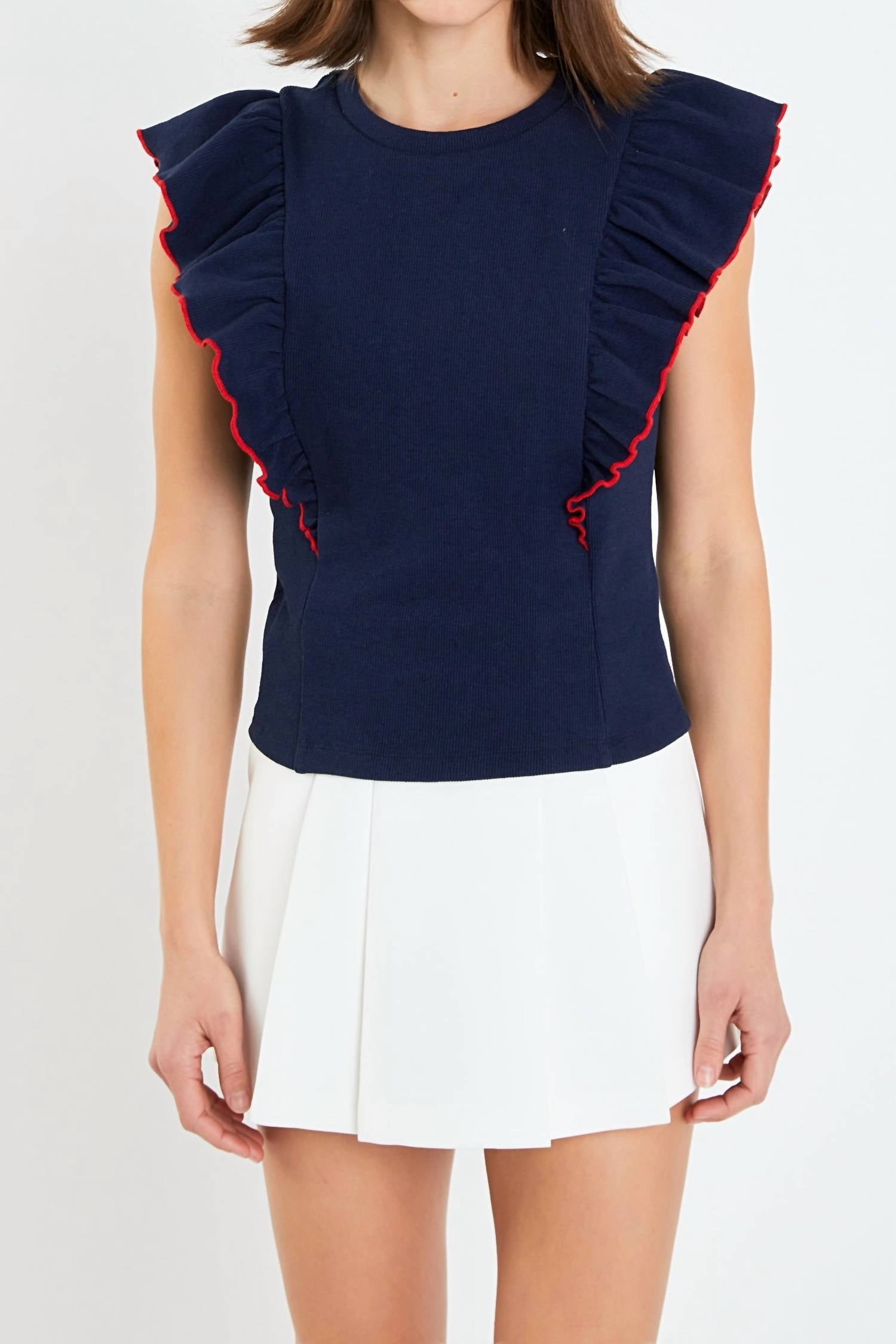 English Factory - Contrast Ruffled Knit Top