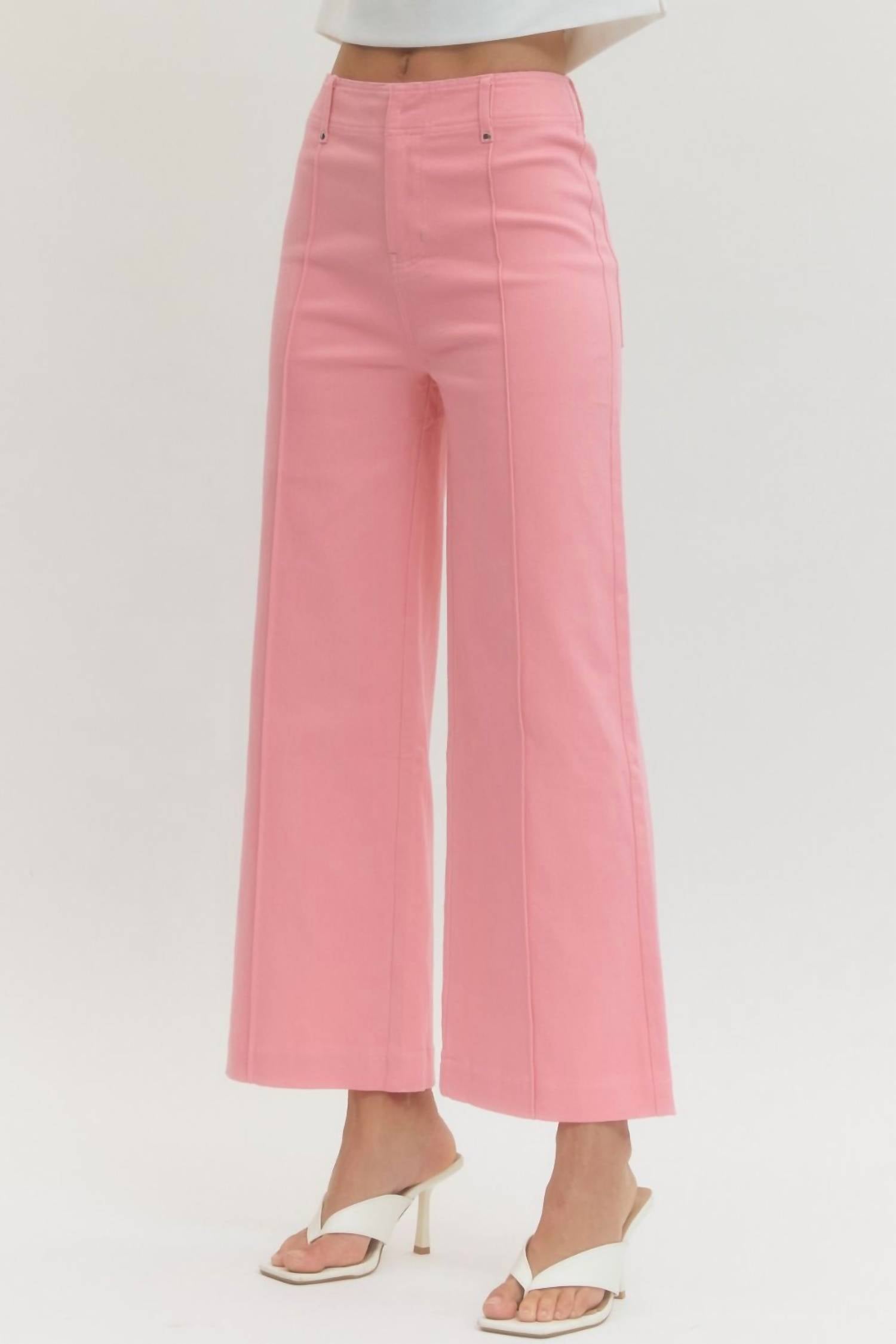Entro - Solid High Rise Wide Leg Pants