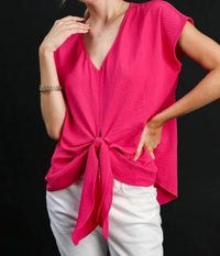 umgee V-neck Front Twist Top in hot pink - women's blouse