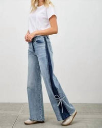 Saige Denim - Wide-leg Jeans With Side Ribbon Ties