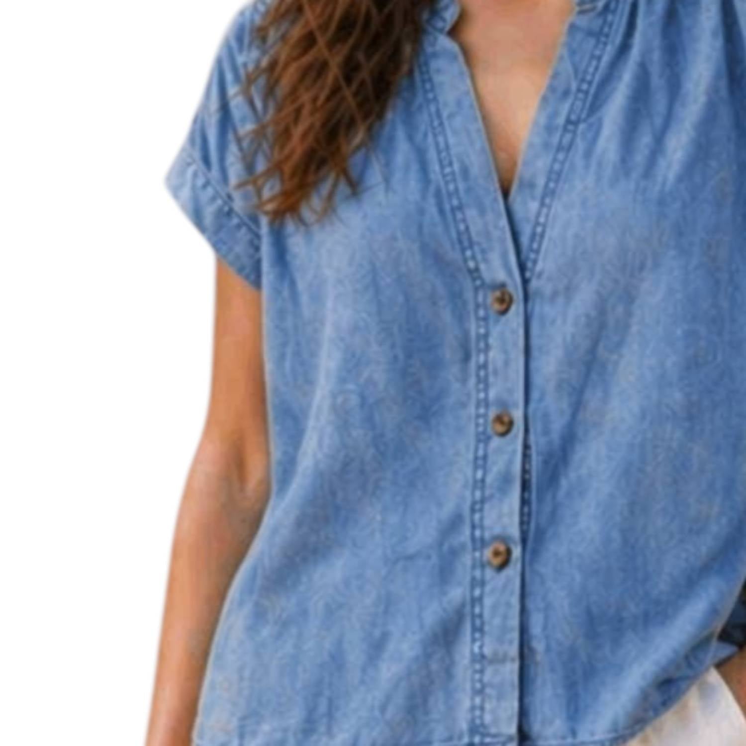 The Korner - Chambray Whisper Button Front Blouse