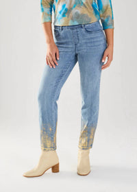 FDJ Portia Pull On Pencil Ankle Denim Jeans in blue and gold - women's jeans