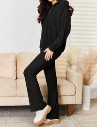 Basic Bae - Full Size Ribbed Drawstring Hooded Top And Straight Pants Set