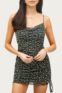 RUCHED FLORAL MINI DRESS