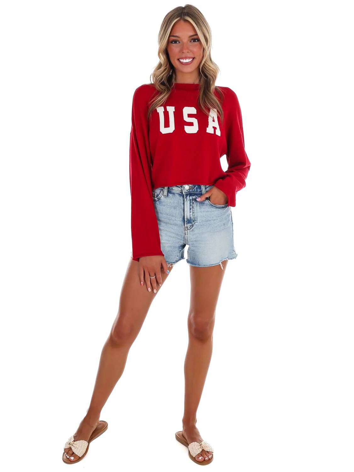 Le Lis - Varsity USA Mock Neck Crop Sweater