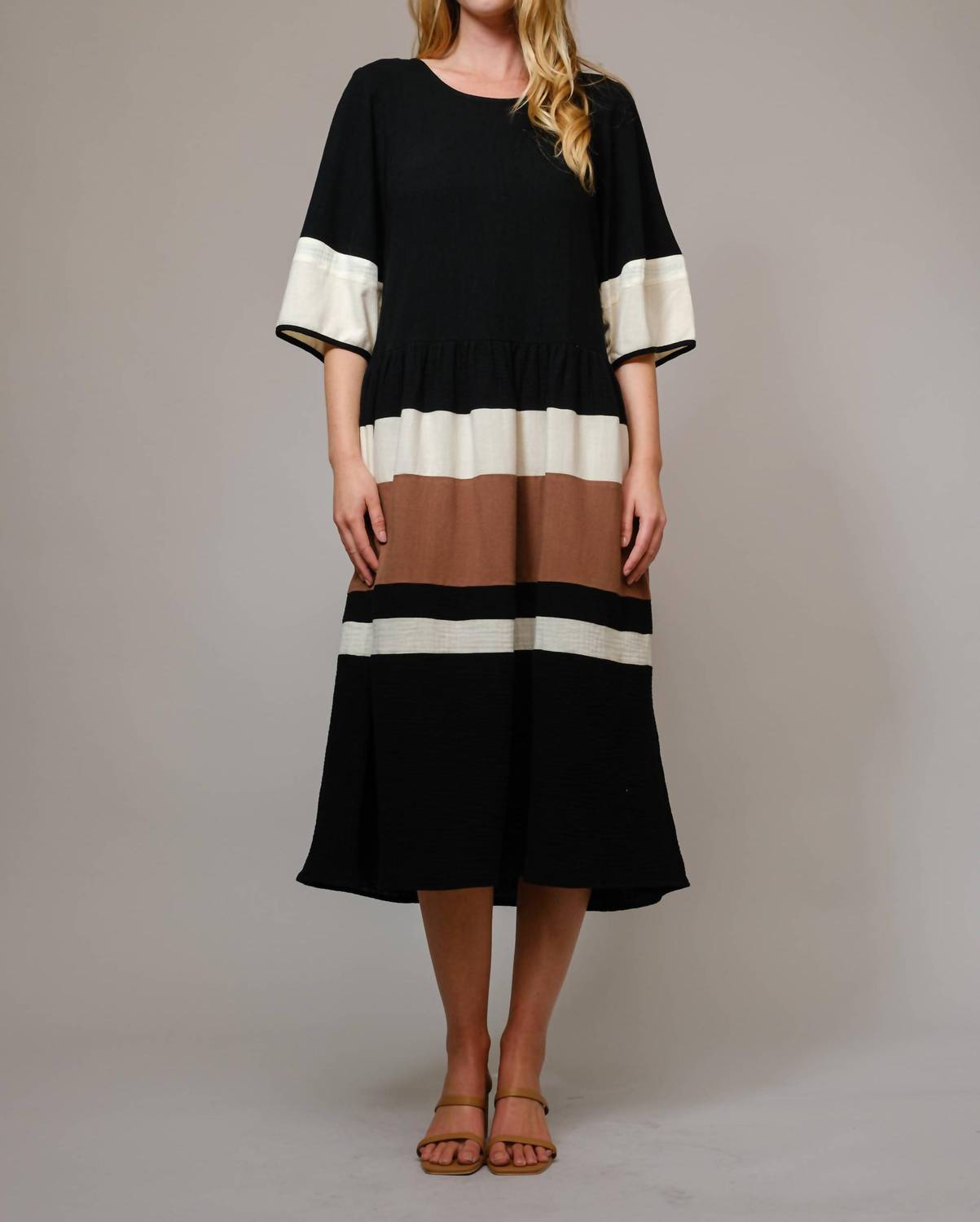 Blue B - Scoop Neck Stripe Midi Dress