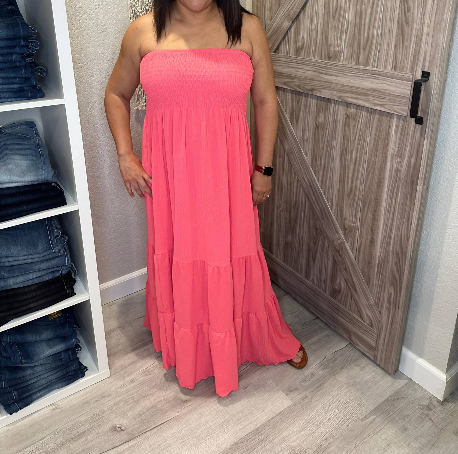 Ces Femme - Strapless Smocked Tiered Maxi Dress