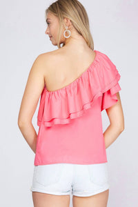 She + Sky - Flirty Looks Ruffle One Shoulder Top