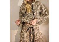 Veveret Leopard French Terry Hoodie in brown - women's top - detail view