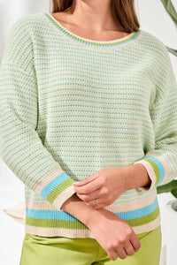 Mb By Tribal - Scoop Neck Cotton Stripe Sweater