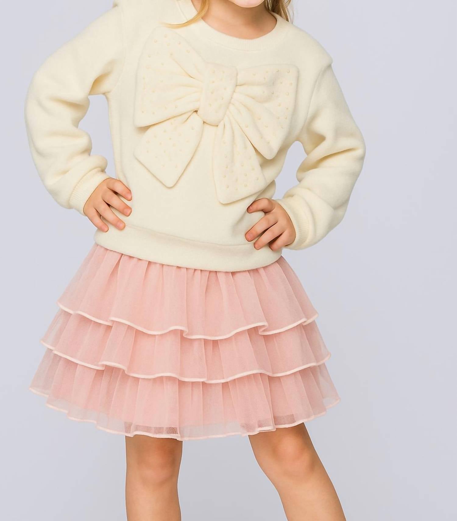 G.B.Y.M. - Long Sleeve Sherpa Bow Top with Pearls