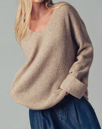 Urban Daizy Oversized Knit V Neck Sweater in taupe - women's sweater - view 4