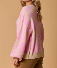 Fantastic Fawn - Flower Long Sleeve Knit Sweater With Front Button