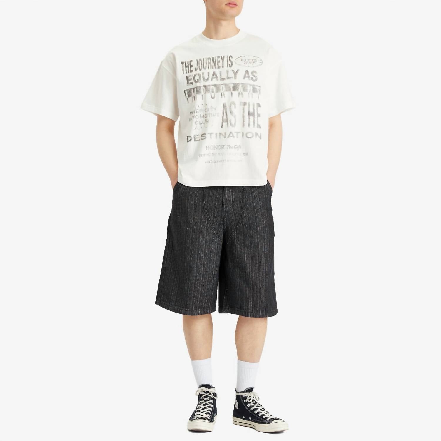 HONOR THE GIFT Travelled Journey Tee in white - men's t-shirt - detail view