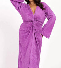 Fashion Szn Curve - Plisse Flare Sleeve Midaxi Dress