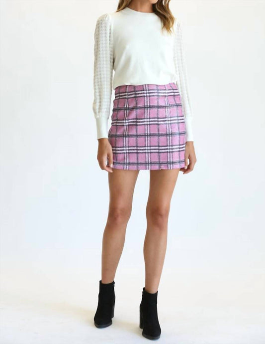 Multi Colored Plaid Sequin Mini Skirt