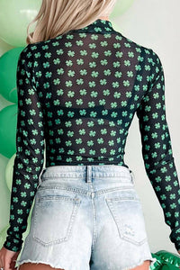1 The Woman - LUCKY CLOVER MOCK NECK LONG SLEEVE BODYSUIT