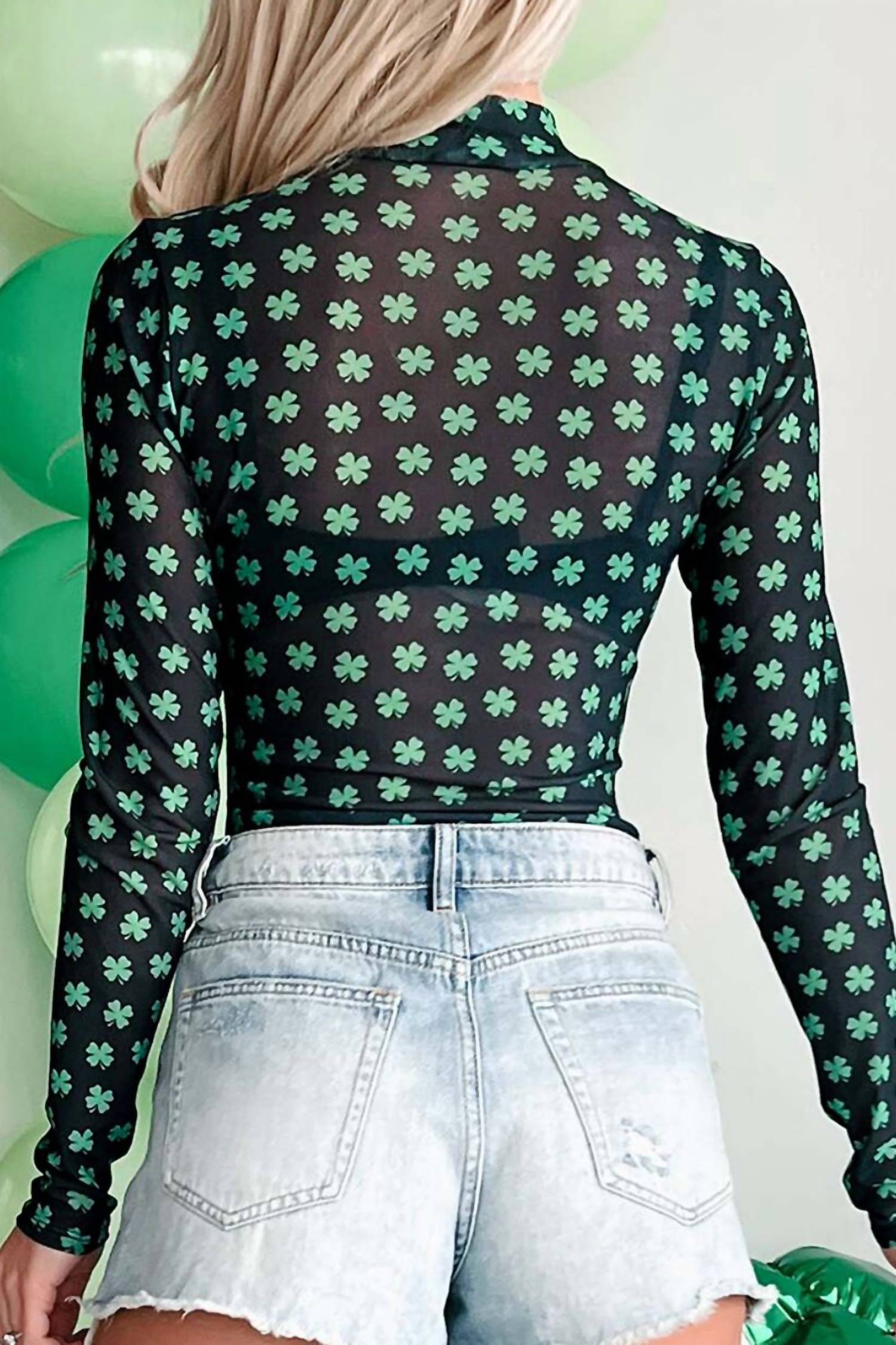 1 The Woman - LUCKY CLOVER MOCK NECK LONG SLEEVE BODYSUIT