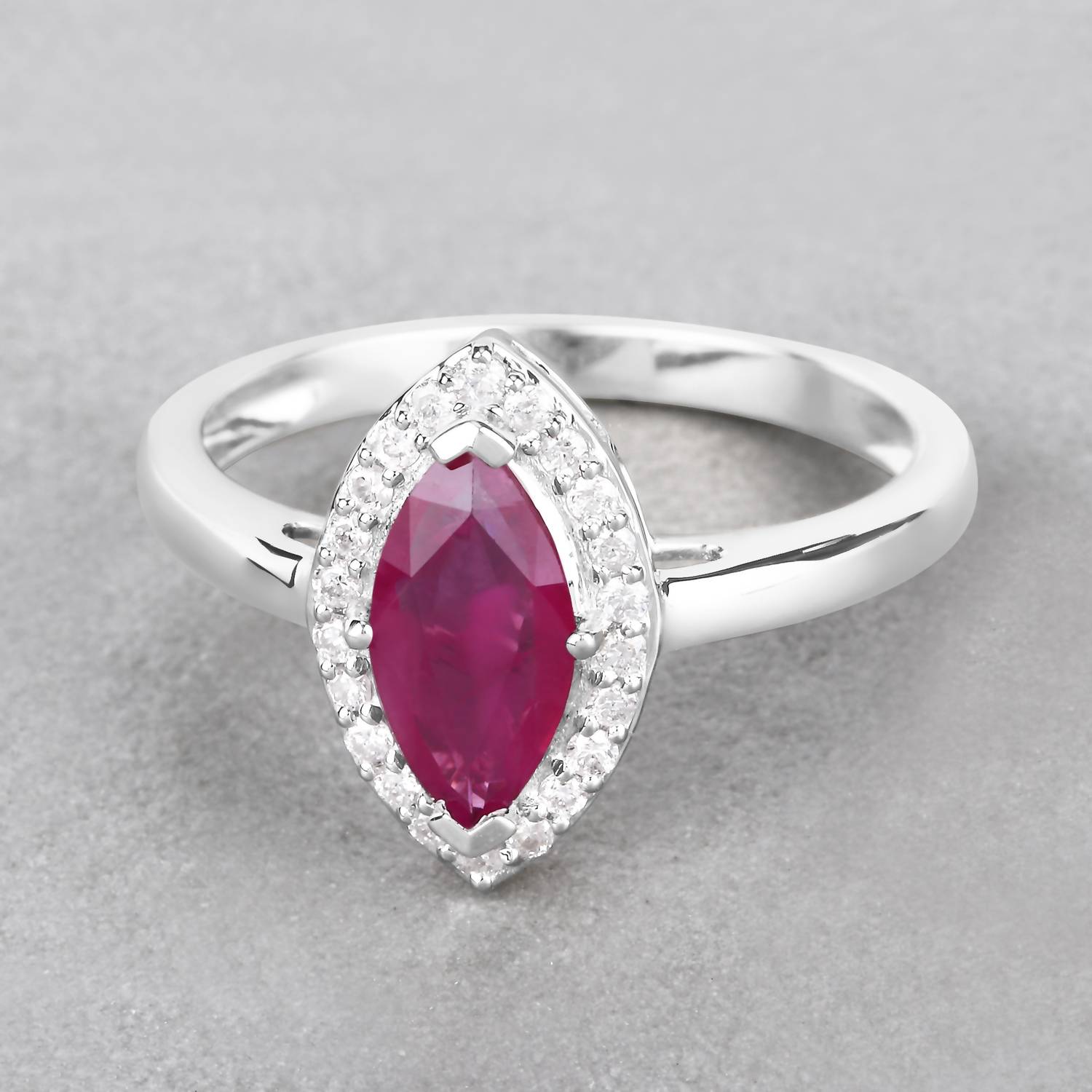Diana M Jewels Women's Marquise Natural Ruby Fashion Ring (1.57 Ct) - Classic in 14k white gold - women's jewelry - detail view