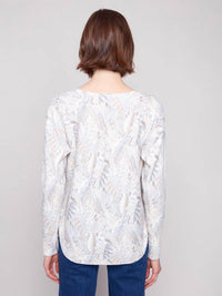 Charlie B - Foliage Print Boat Neck Blouse