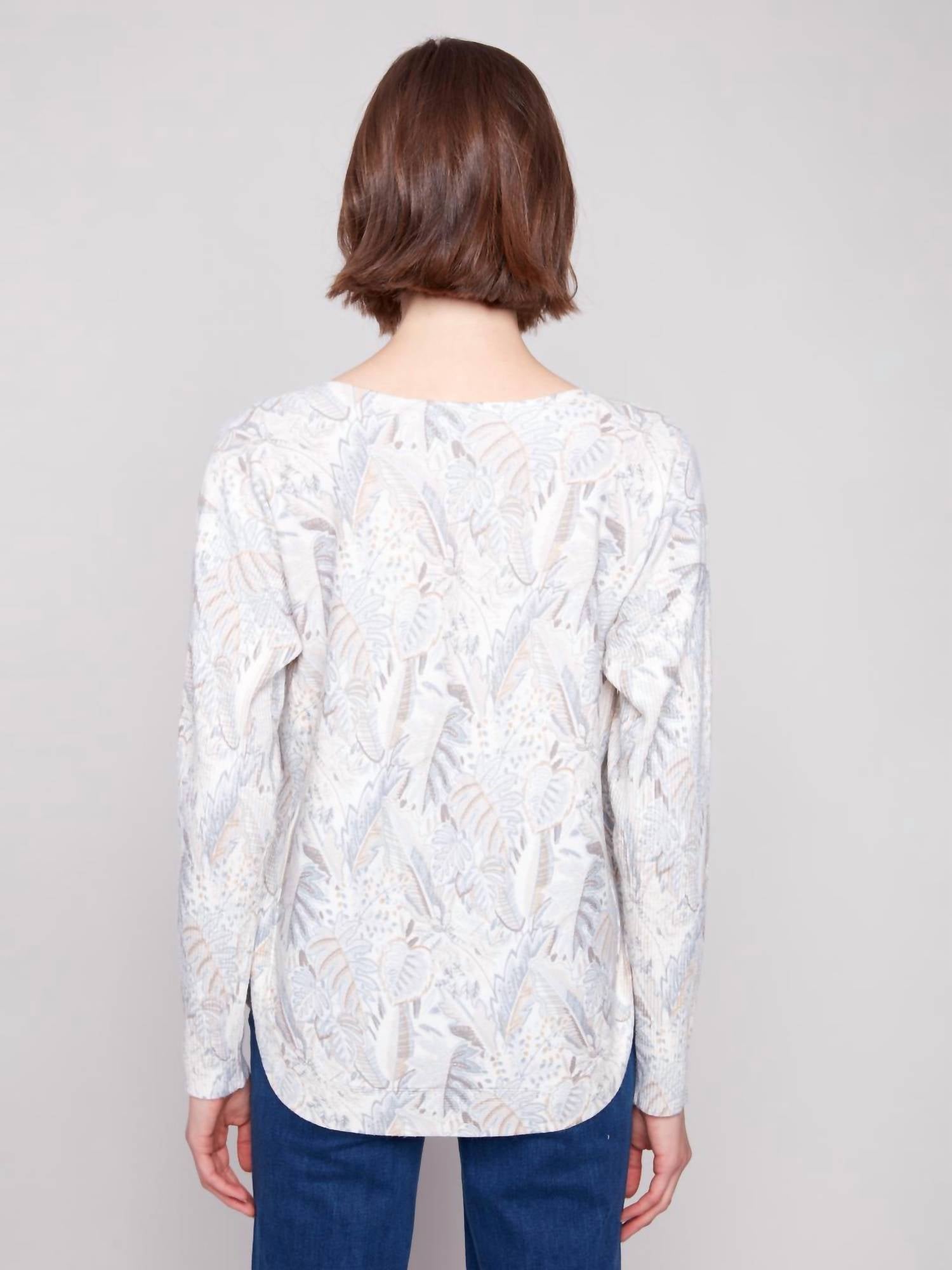 Charlie B - Foliage Print Boat Neck Blouse