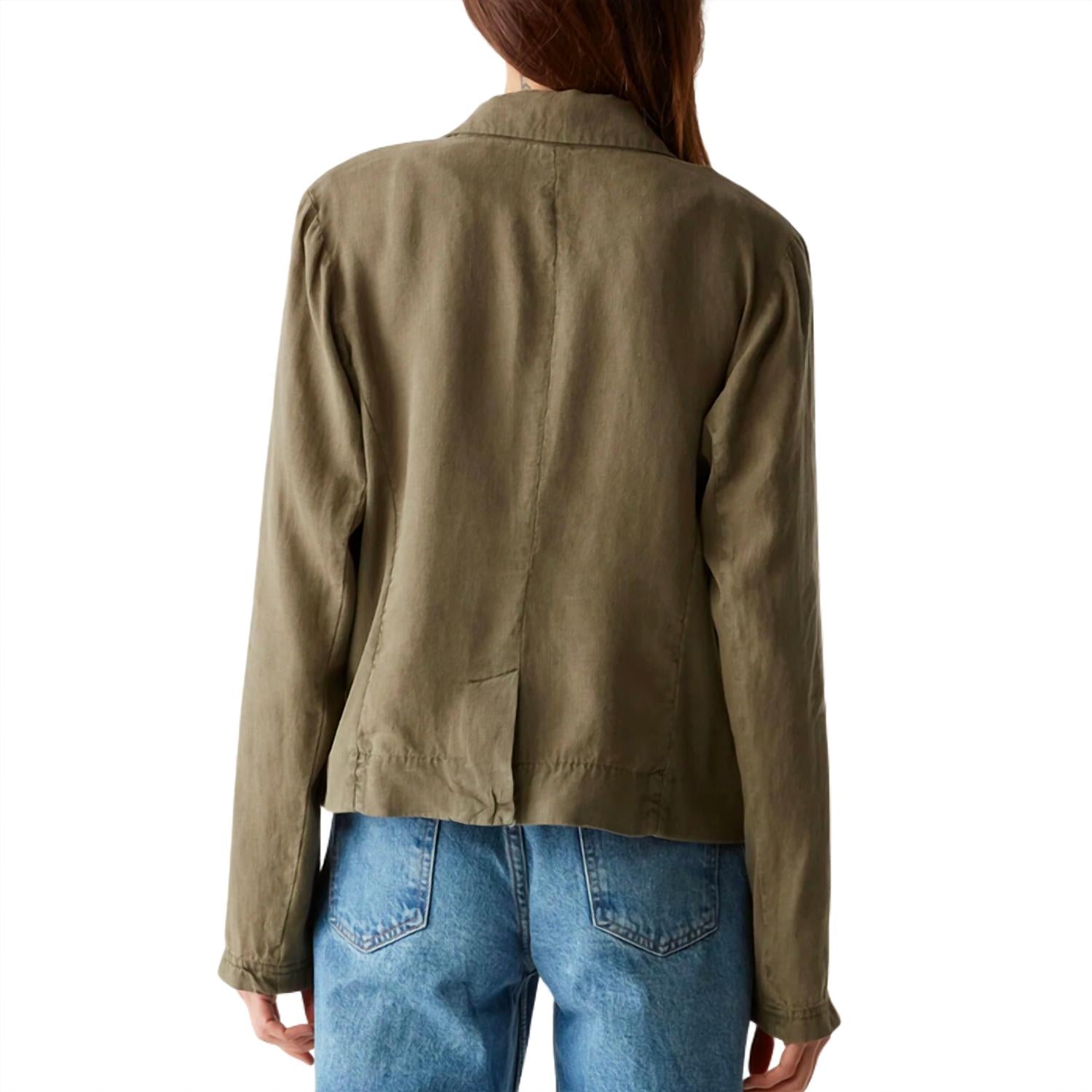 Michael Stars Women's Pearson Linen Blazer in camo - women's jacket - detail view