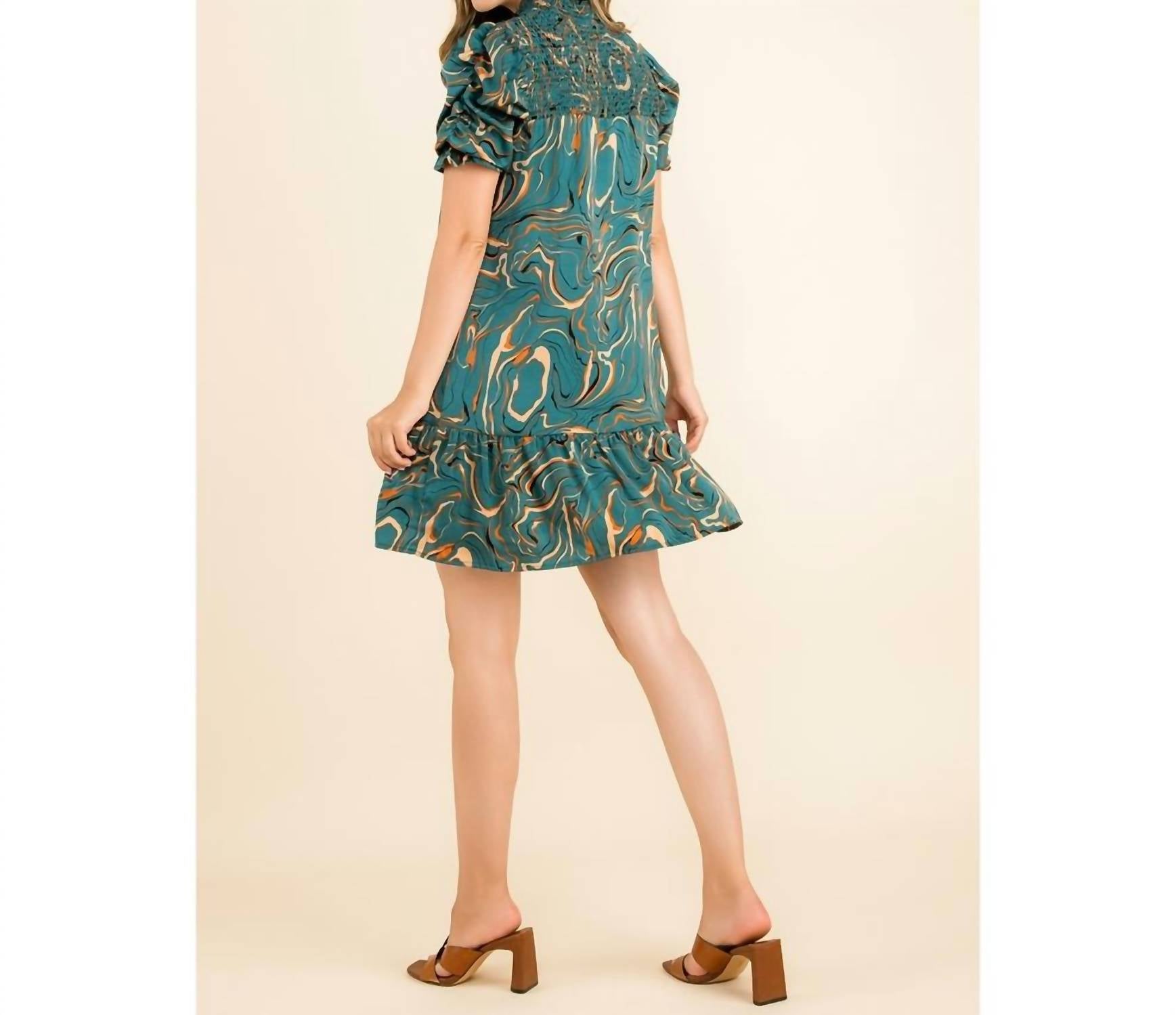 Thml - Ruched Sleeve Abstract Print Dress