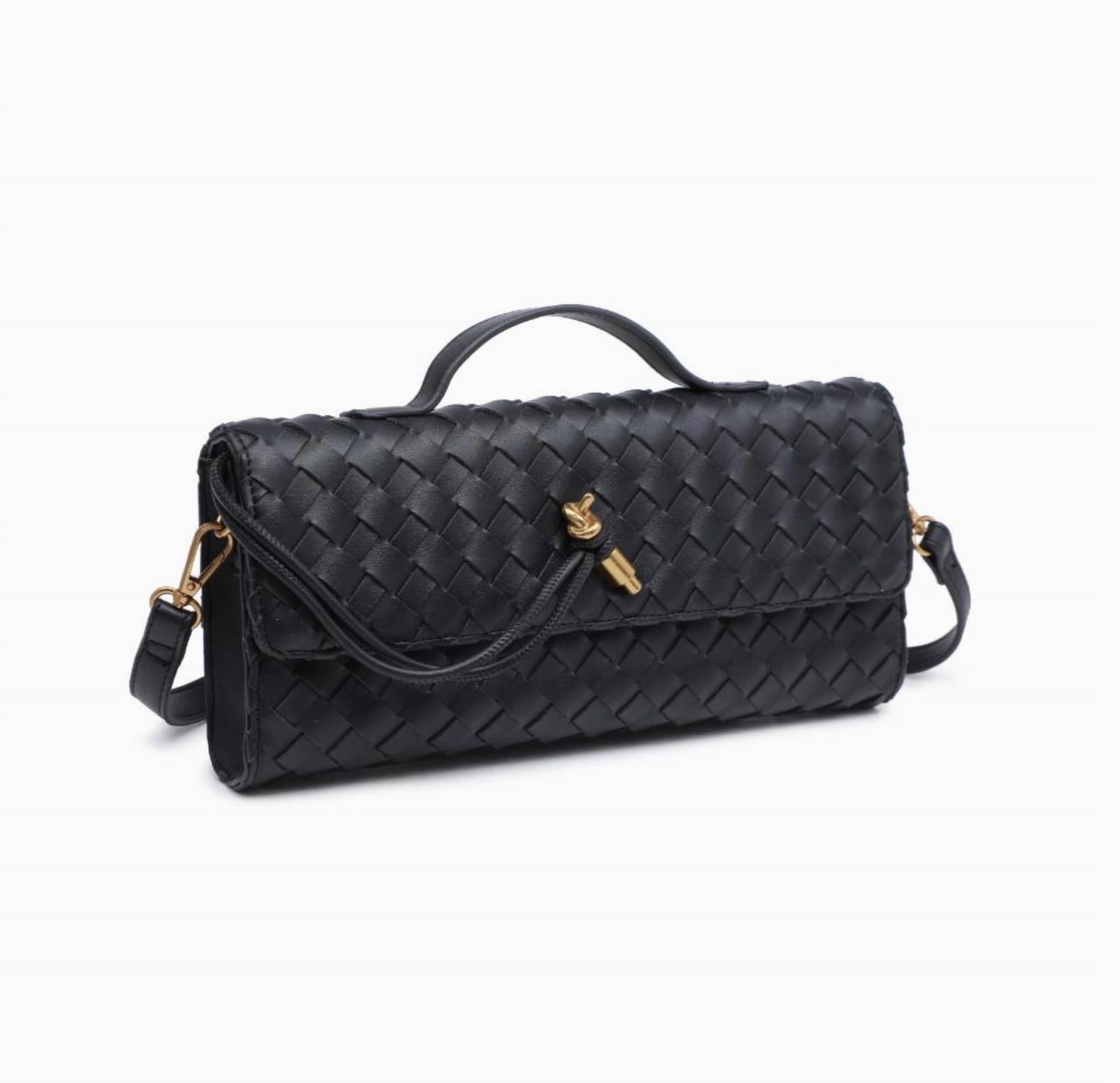 Urban Expressions Women's Top Handle Woven East West Clutch Crossbody Bag in black - women's bag