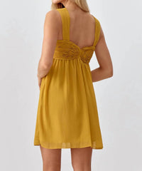 adelyn rae Ladella Rose Applique Chiffon Mini Dress in yellow - women's dress - detail view