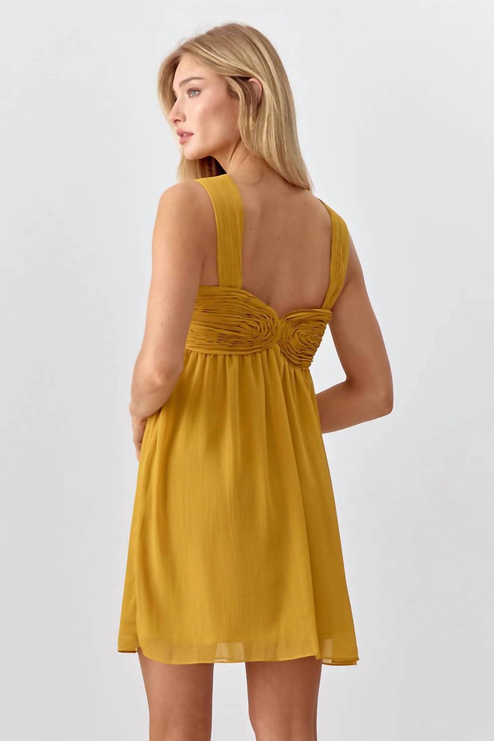 adelyn rae Ladella Rose Applique Chiffon Mini Dress in yellow - women's dress - alternate view
