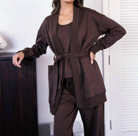 P.CILL Ribbed Contrast Robe in cocoa - women's intimate - detail view