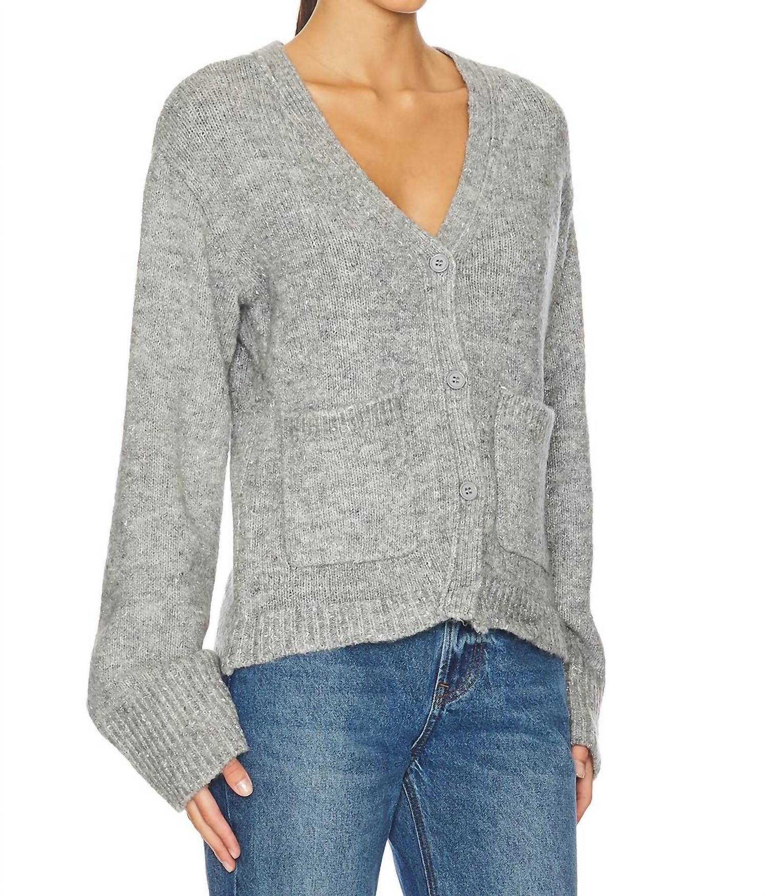 STEVE MADDEN Odelia Cardigan Sweater in heather grey - women's cardigan - detail view