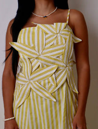 English Factory - Stripe Flower Appliqué Midi Dress