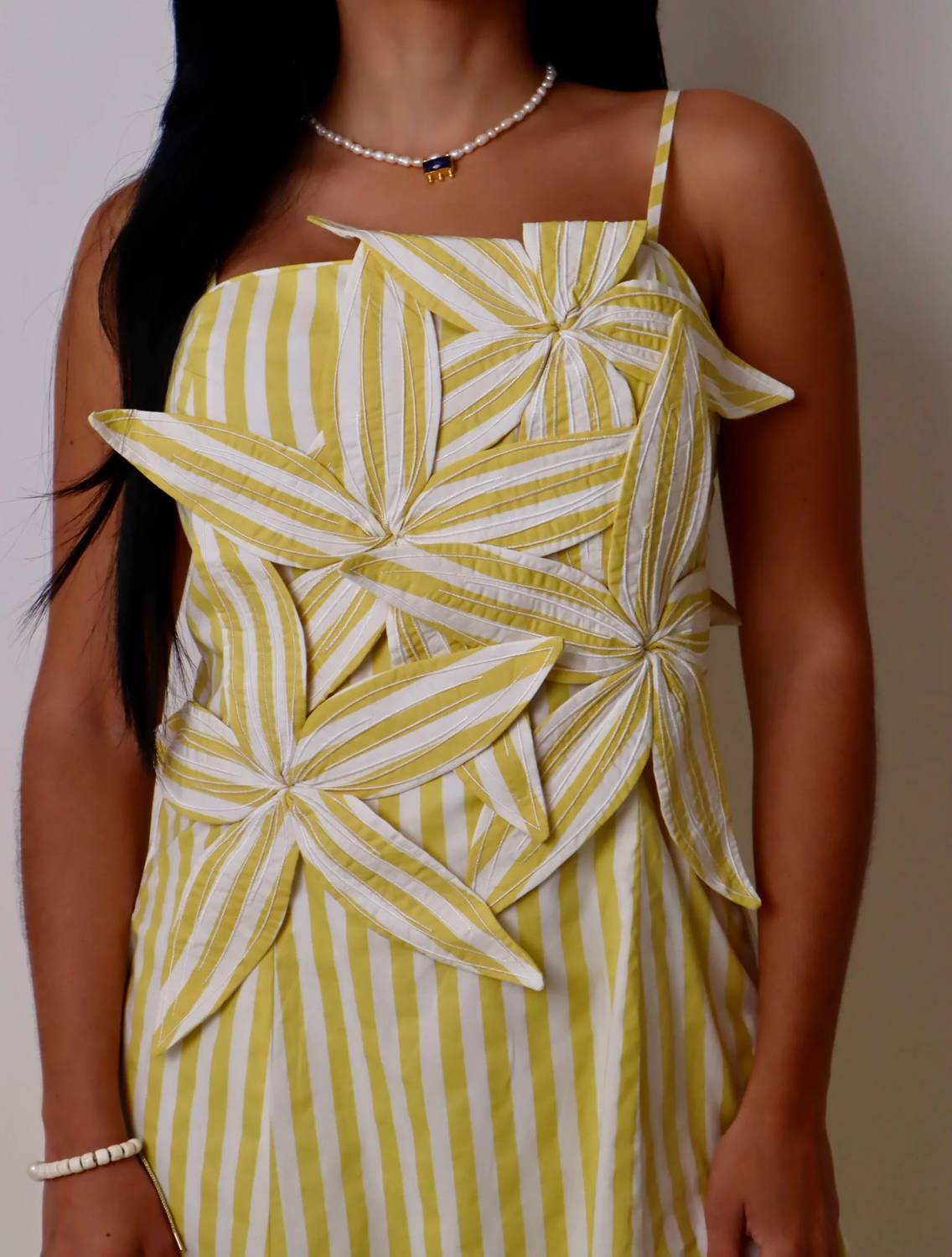 English Factory - Stripe Flower Appliqué Midi Dress