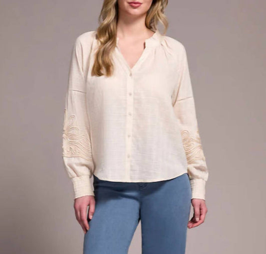 Tribal - Long Sleeve Blouse With Applique On Sleeve