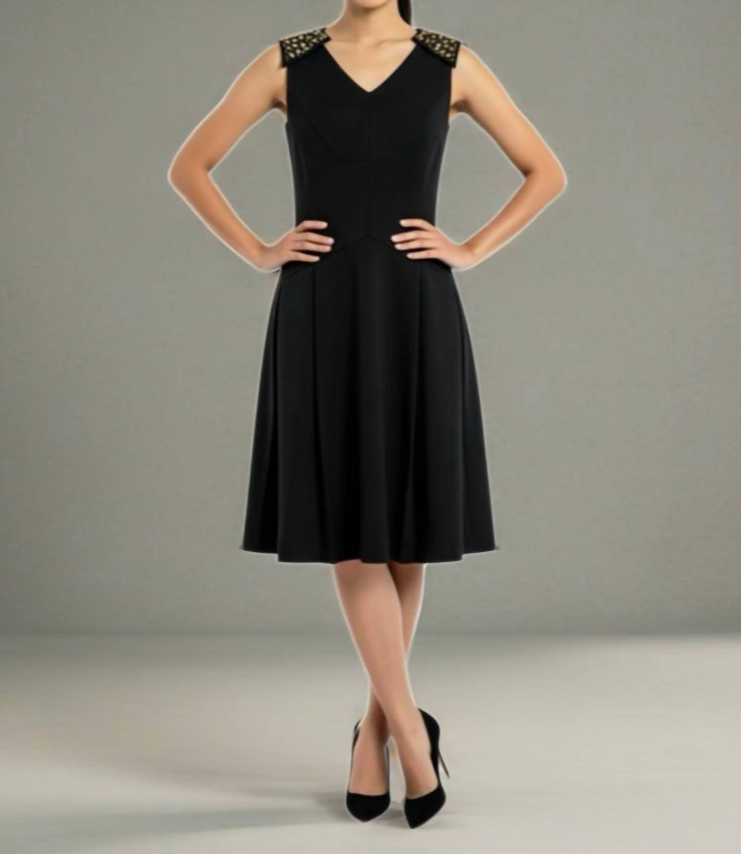 Nue By Shani - Built In Shapewear Embellished Sleeve Dress