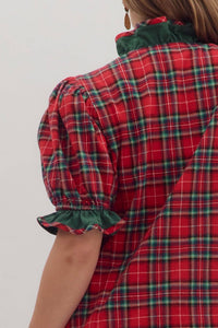 entro Plaid Puff Sleeve Top - Plus in red - women's blouse - view 7