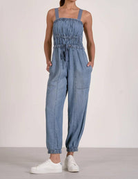 Elan - Denim Elastic Bottom Jumpsuit