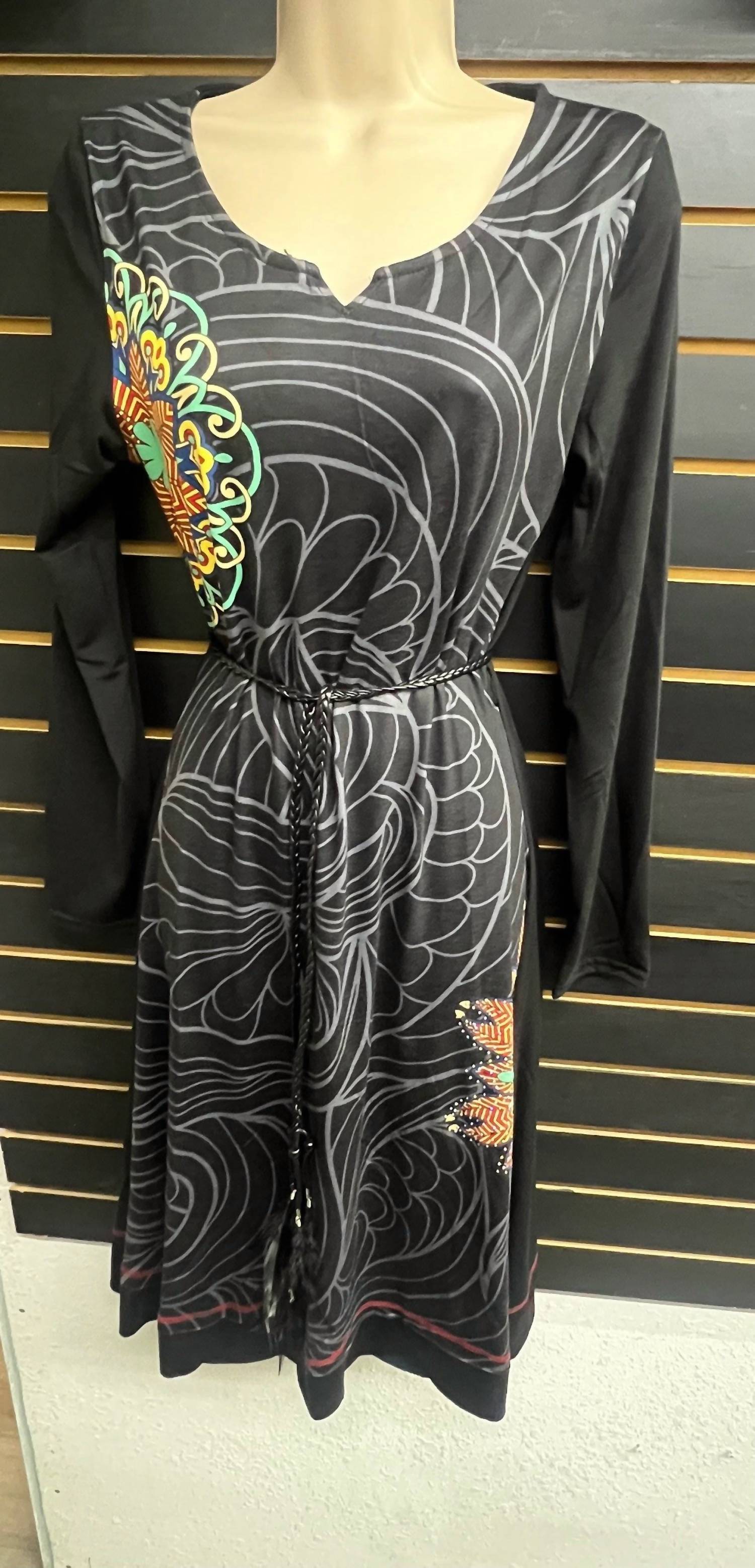 Michael K Women's Belted Beauty Jersey Dress in color wheel black - women's dress