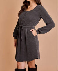 Gilli - Adalynn Scoop Neck Button Up Long Sleeve Mini Dress