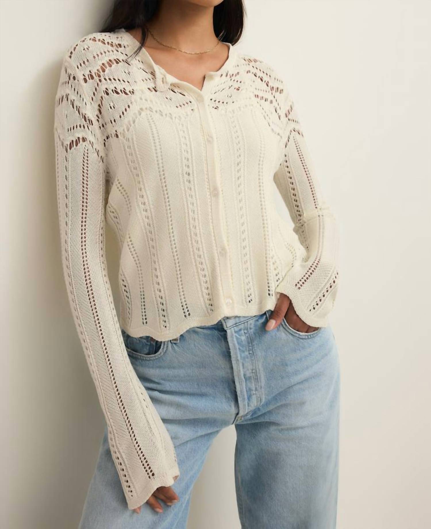 Z Supply Alycia Crochet Sweater in cloud - women's sweater - detail view