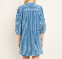 Michael Stars Leanne Mini Dress in indigo stripe - women's dress - alternate view