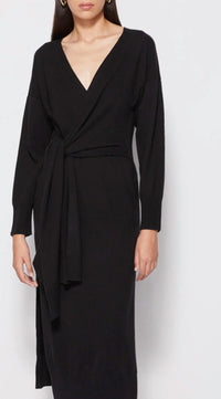SIMKHAI Skyla Wrap Midi Dress in black - women's dress - detail view