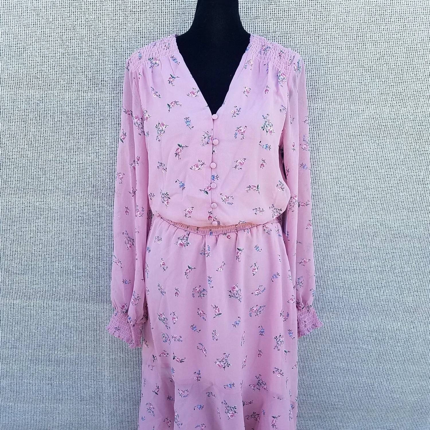 1.State - Asymmetrical Long Sleeves Floral Dress