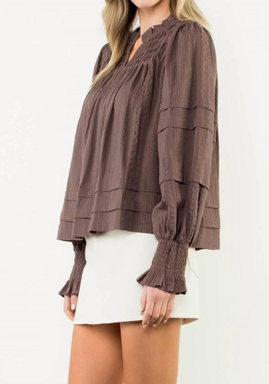 Thml - Smocked Cuff Textured Long Sleeve Blouse