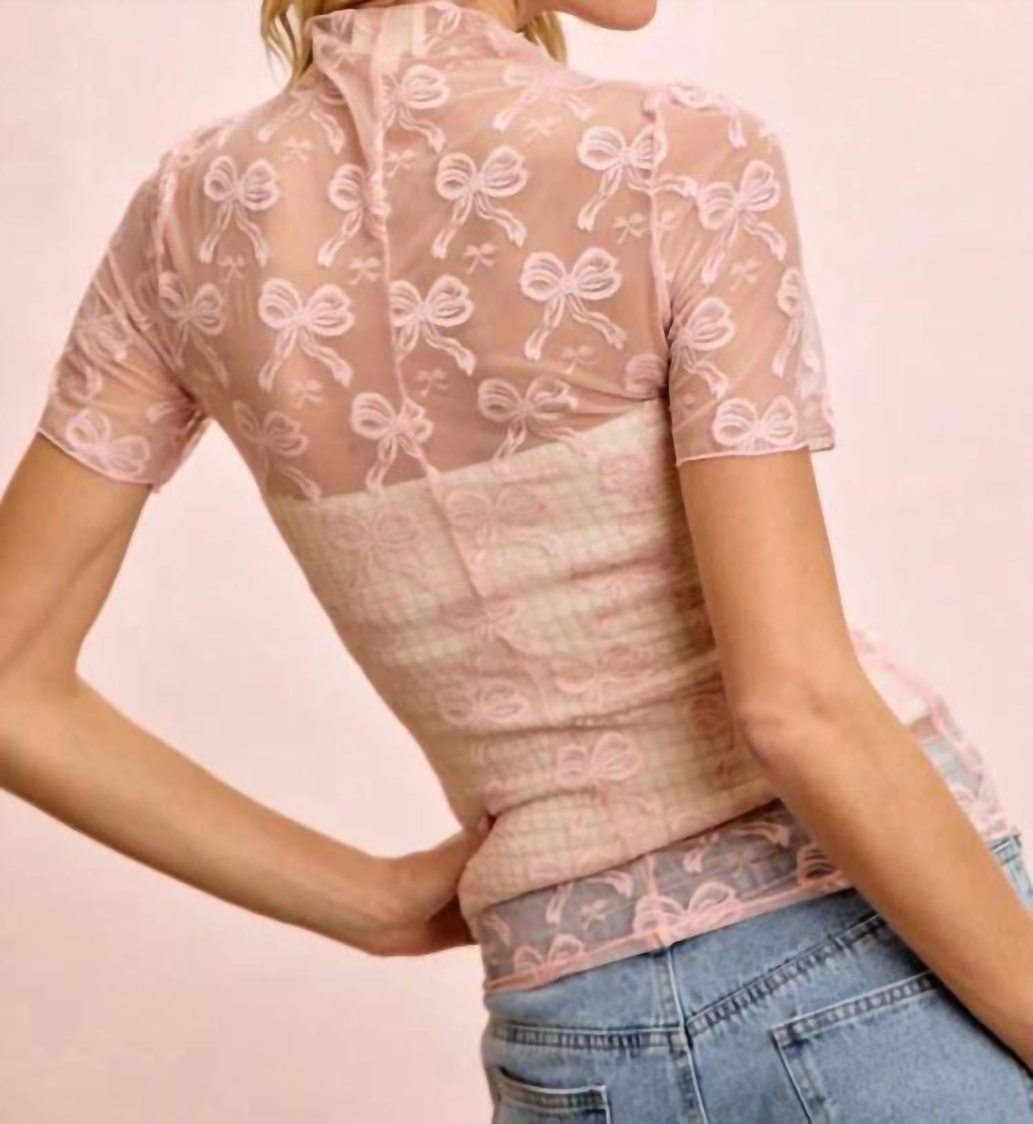 Bibi - Sheer Bow Print Top