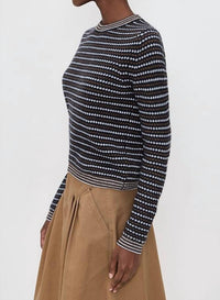 White + Warren - Cashmere Textured Stripe Crewneck Sweater