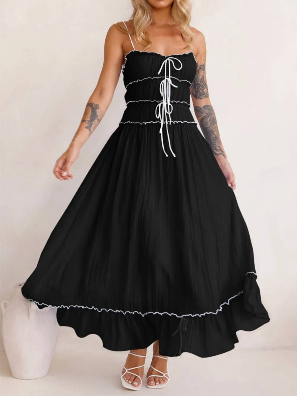 Trendsi - Devine Frill Ruffled Hem Midi Cami Dress